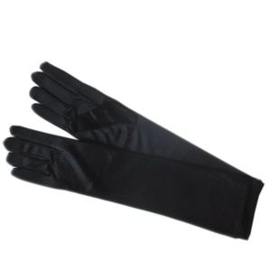Black Satin Stretch Gloves Elbow Length Formal Halloween Costume Accessory NWT